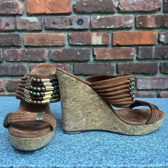 TORY BURCH 10.5 tan suede beaded wedge sandal - Picture 8 of 14